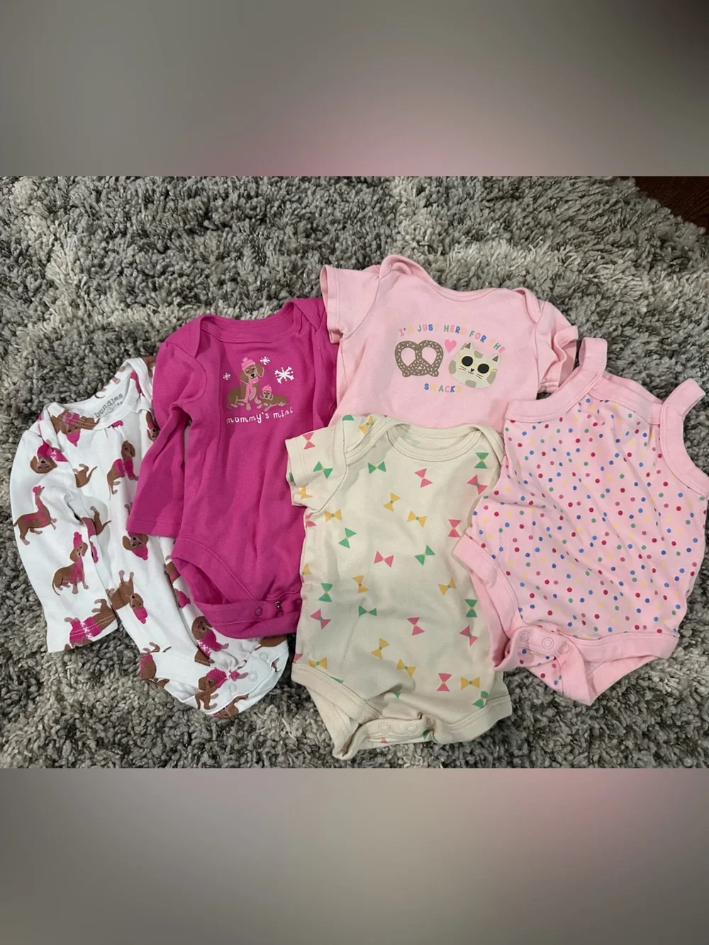 Baby 0-3 Month Girls' Pink & Cream One-Piece Bodysuit Set - 5 Pack